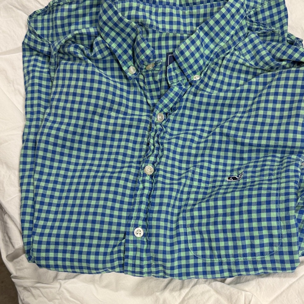Vineyard Vines Blue and Green Plaid Shirt